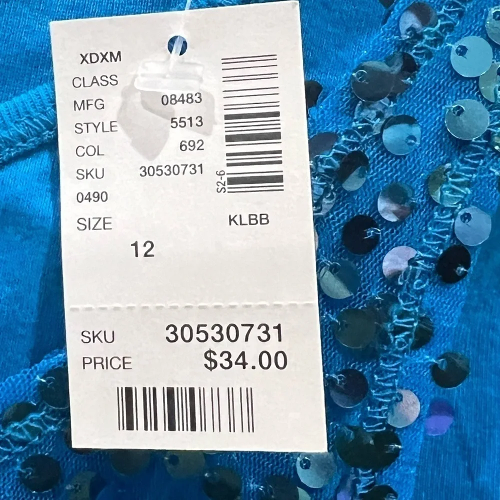Justice Blue Sequin Long Sleeve Tee Girl's Size 12